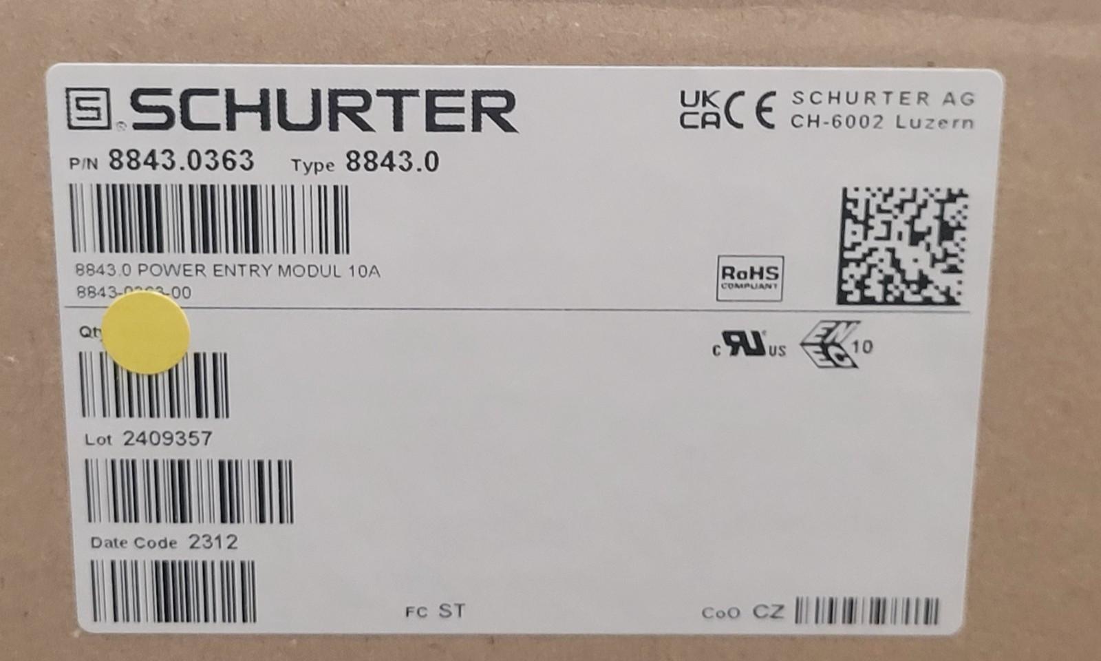(1 PC) 8843.0363 SCHURTER 8843.0 G-STECKER-KOMBI 10A 70°C