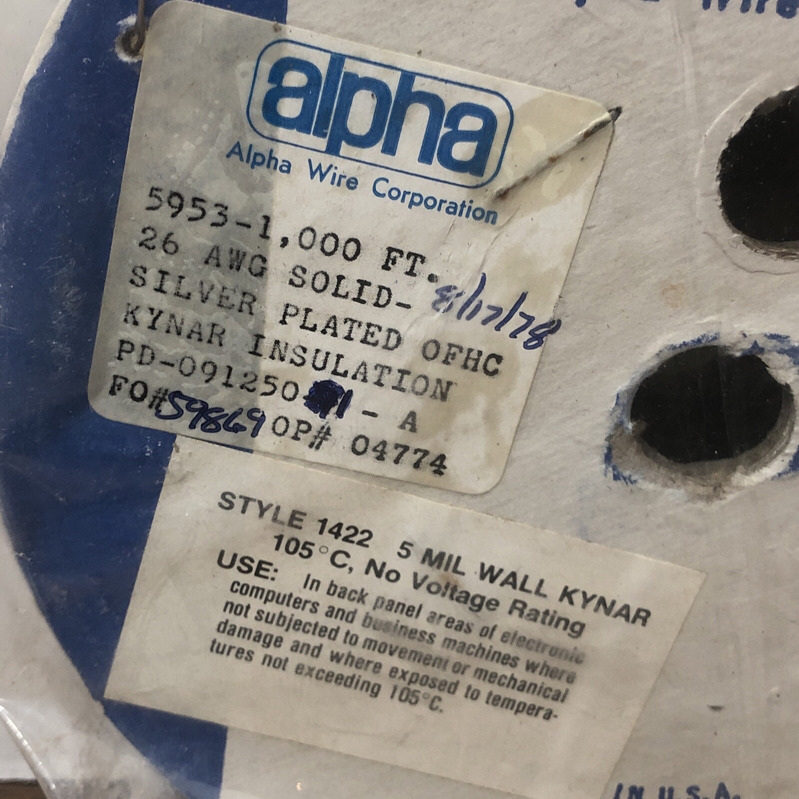 5953 ALPHA WIRE – 1000′ Brown – 26awg Solid Silver Plated OFHC Kynar 5mil 1970s