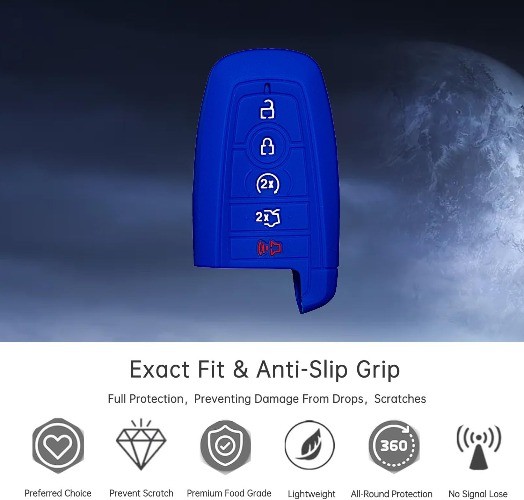 Remote Key Fob Cover Case for 2017-2024 Models, 5-Button Protector Color: Blue