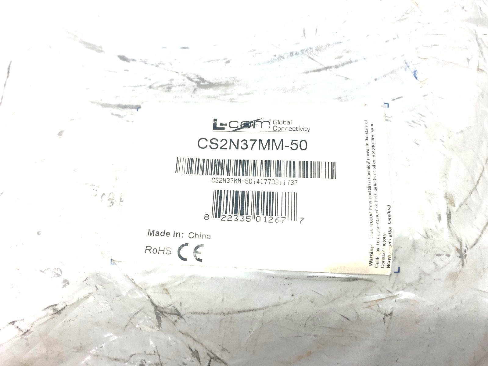 L-Com CS2N37MM-50 Premium Molded D-Sub Cable DB37 Male/Male 50′