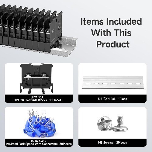 JHY1 DIN Rail Terminal Block 15Pcs 660V 16A 2.5mm Detachable Assemblable