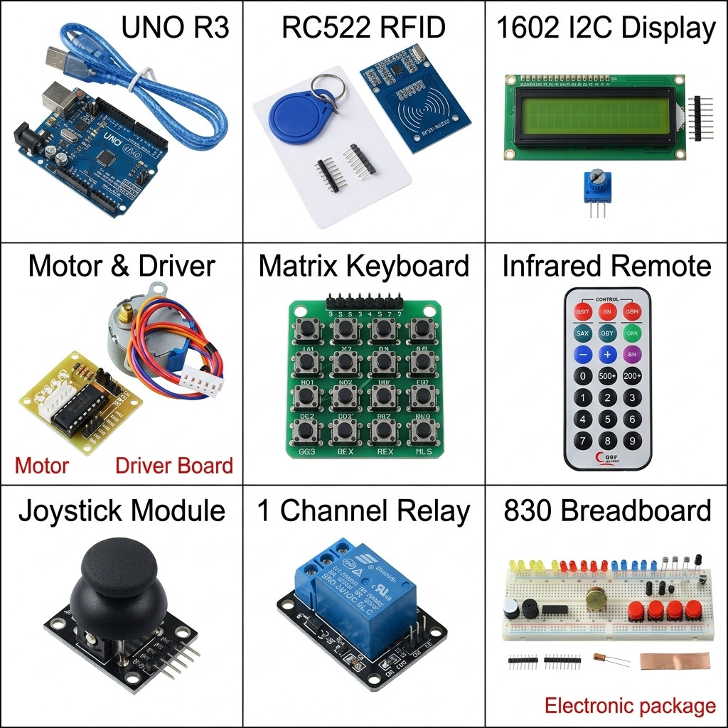 Arduino Uno R3 Starter Kit Electronic Prototyping LCD Sensors LED Breadboard