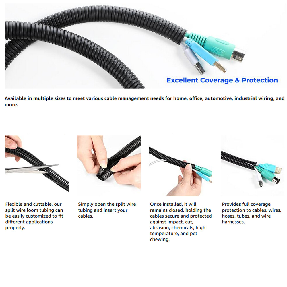 Split Loom Tube Wire Conduit Hose Use For Auto Home Marine Office etc Cover Lot