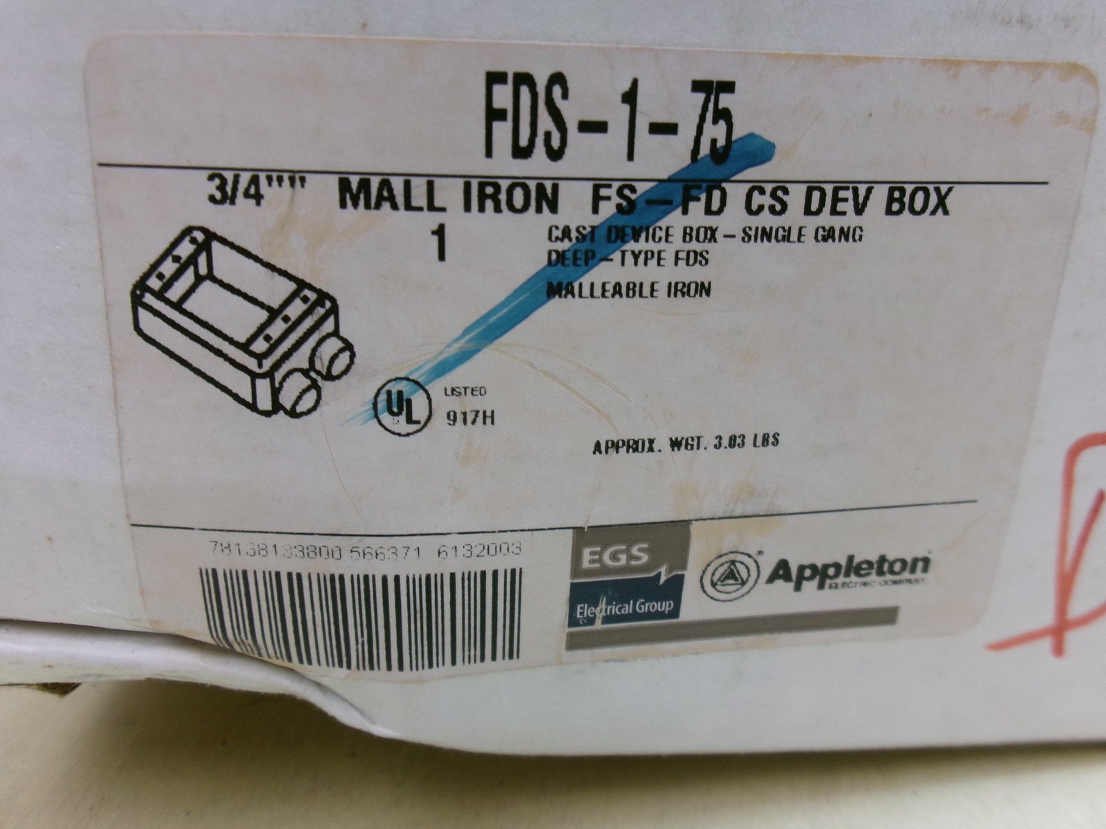 Appleton FDS-1-75, 3/4″ Mall Iron FS-FD CS Dev Box
