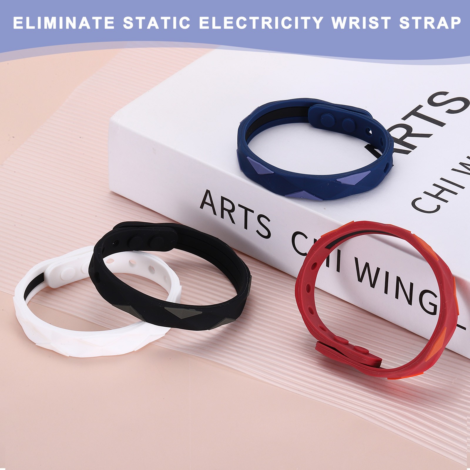 3PCS 0.5″x9″ Silicone Adjustable Anti Static Bracelet Red Blue White