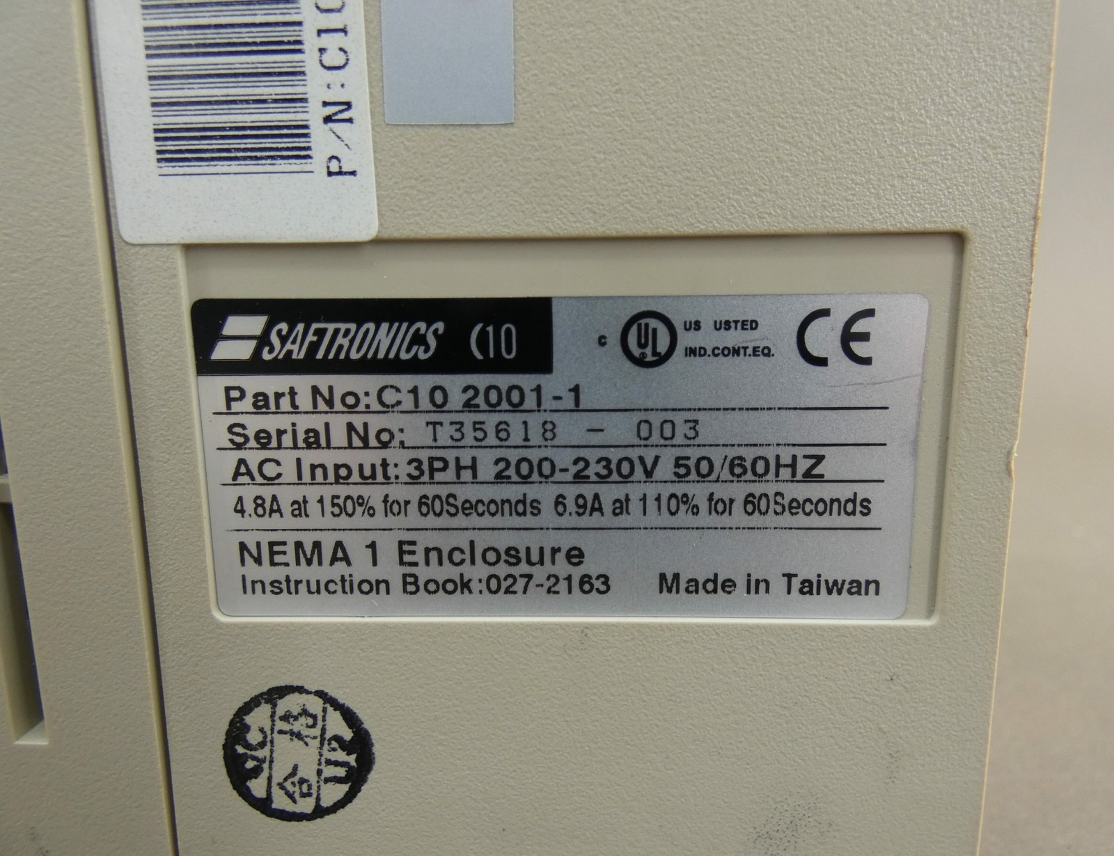 Saftronics C10 2001-1, AC Motor Drive VFD 230V 4.8A – NEW Surplus!