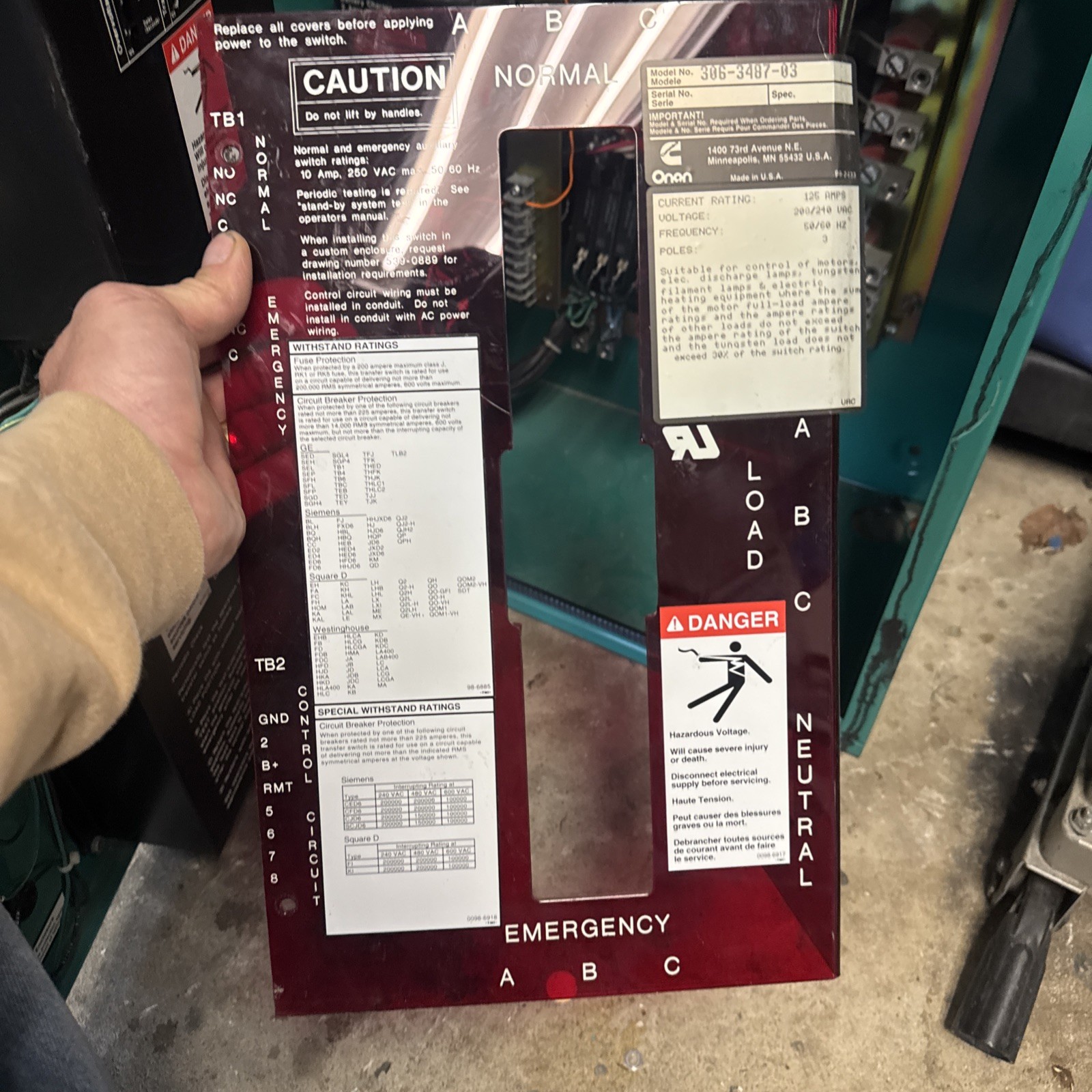 Cummins Onan OT 125 Automatic Transfer Switch 125A 200 60Hz