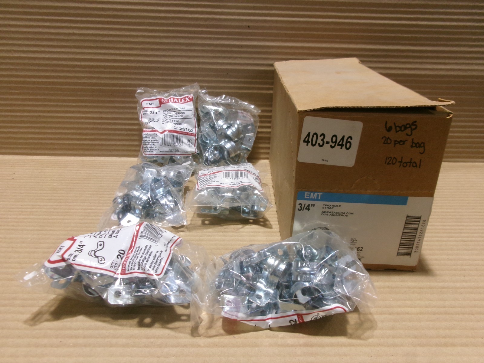 New Box of 6 Halex 26162 (20 Per Bag) 3/4″ Two Hole Strap AK