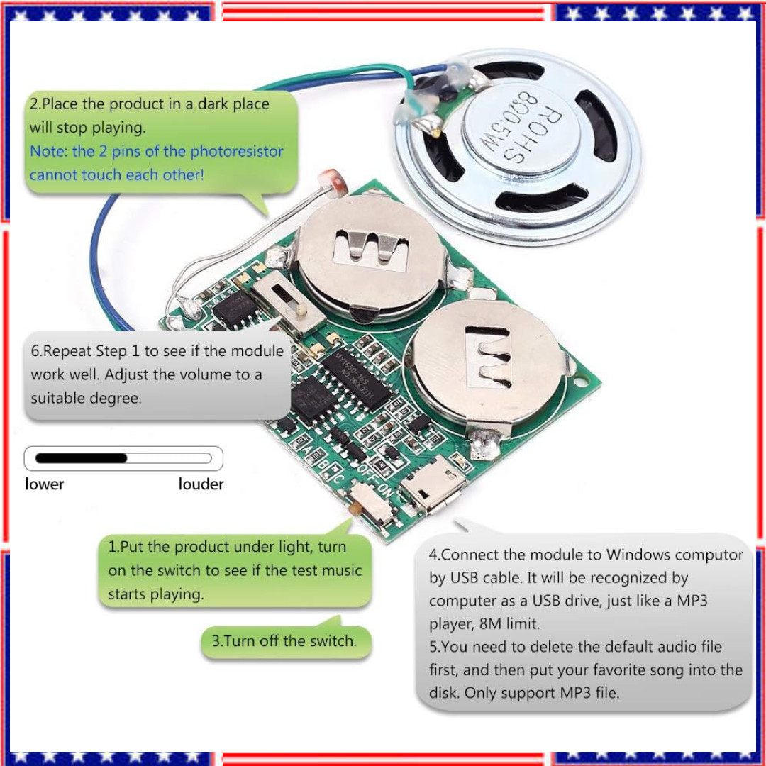 DIY Light Sensor Sound Module Micro USB Recordable Sound Chip 8M Memory Speaker
