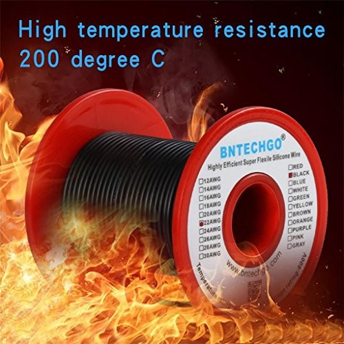 22 Gauge Silicone Wire Spool 100 Ft Black Flexible Awg Stranded Tinned Copper