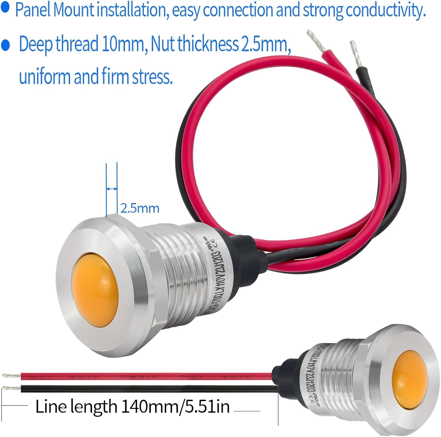 UL Listed 12mm 0.47 LED Indicator Light Indicator Light Waterproof IP67