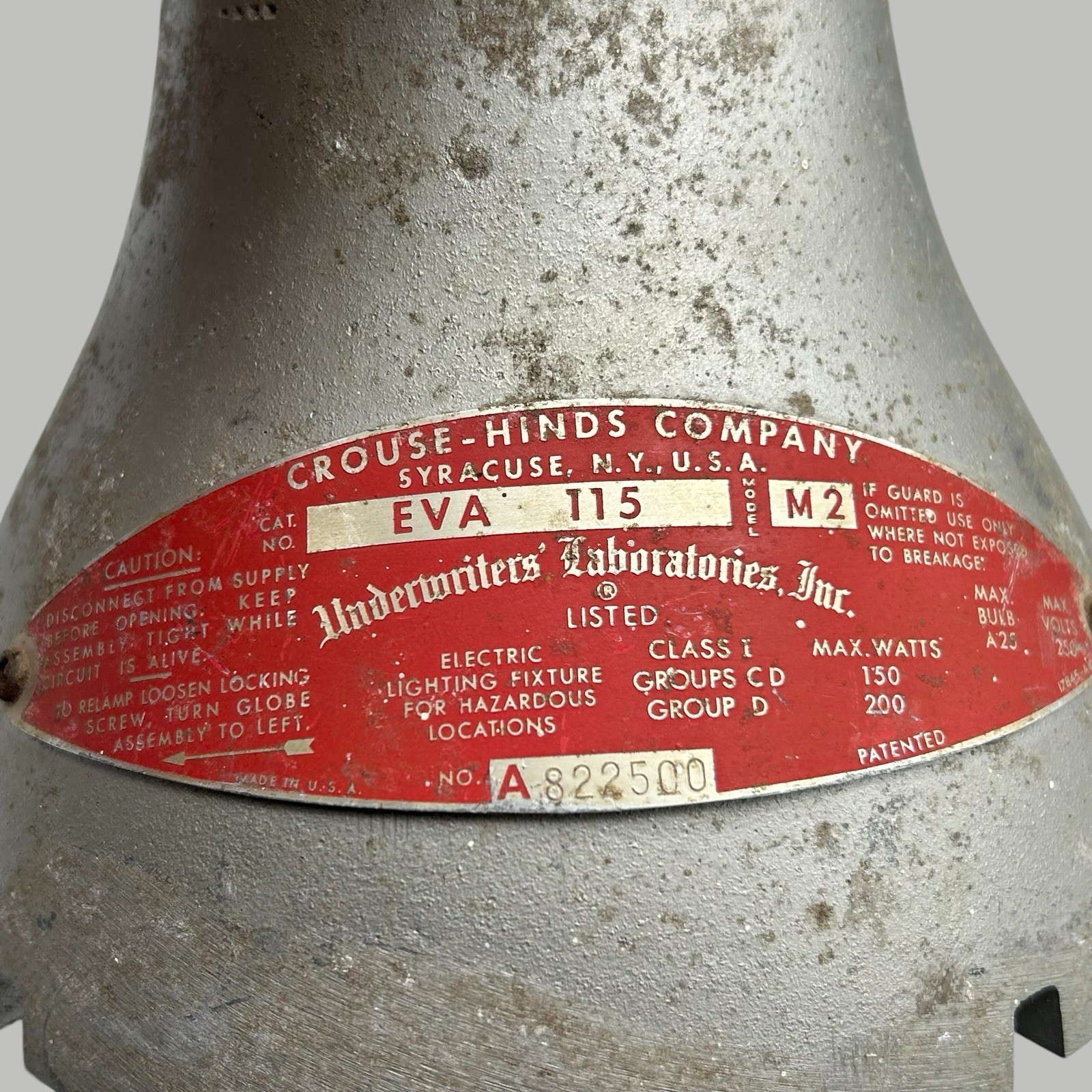 Vtg Crouse-Hinds Industrial Light EVA115 M2 Hazardous Locations Explosion Proof