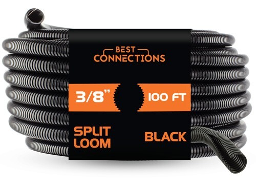 100 Ft 3/8″ Split Wire Loom Tubing – 100 Pcs 4″ Nylon Zip Ties Combo (Black)