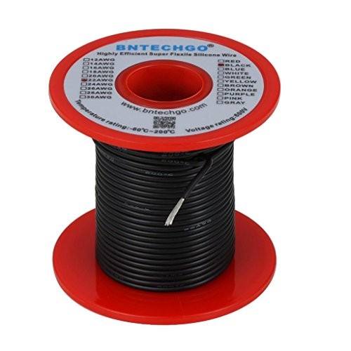 22 Gauge Silicone Wire Spool 100 Ft Black Flexible Awg Stranded Tinned Copper