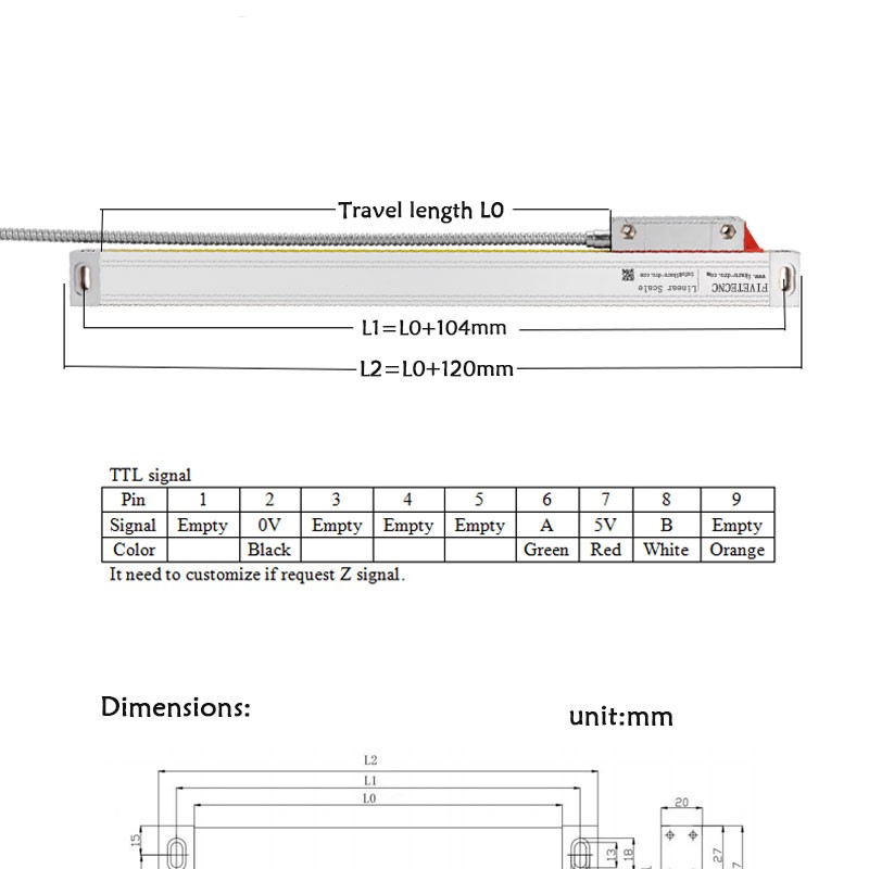 High Precision Linear Encoder Grating Ruler Sensor Tool 0.005mm TTL 50-350 400mm