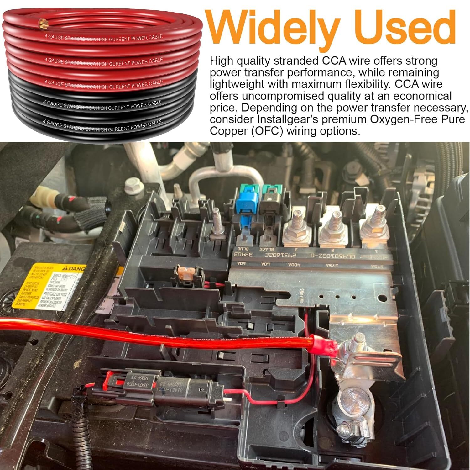 4 Gauge Wire (25ft Each- Black/Red) Copper With 100A ANL Fuse Holder, [MIXED]