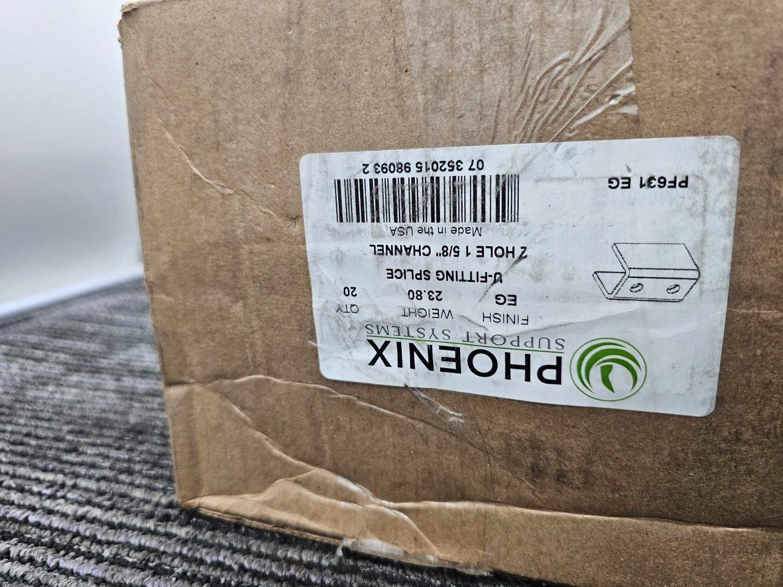 (QTY 20) Phoenix PF631 EG U-Fitting Splice 2-Hole 1-5/8 Channel