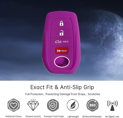 Silicone Key Fob Cover with 4 Buttons, Compatible with 2019-2024 Color: Purple