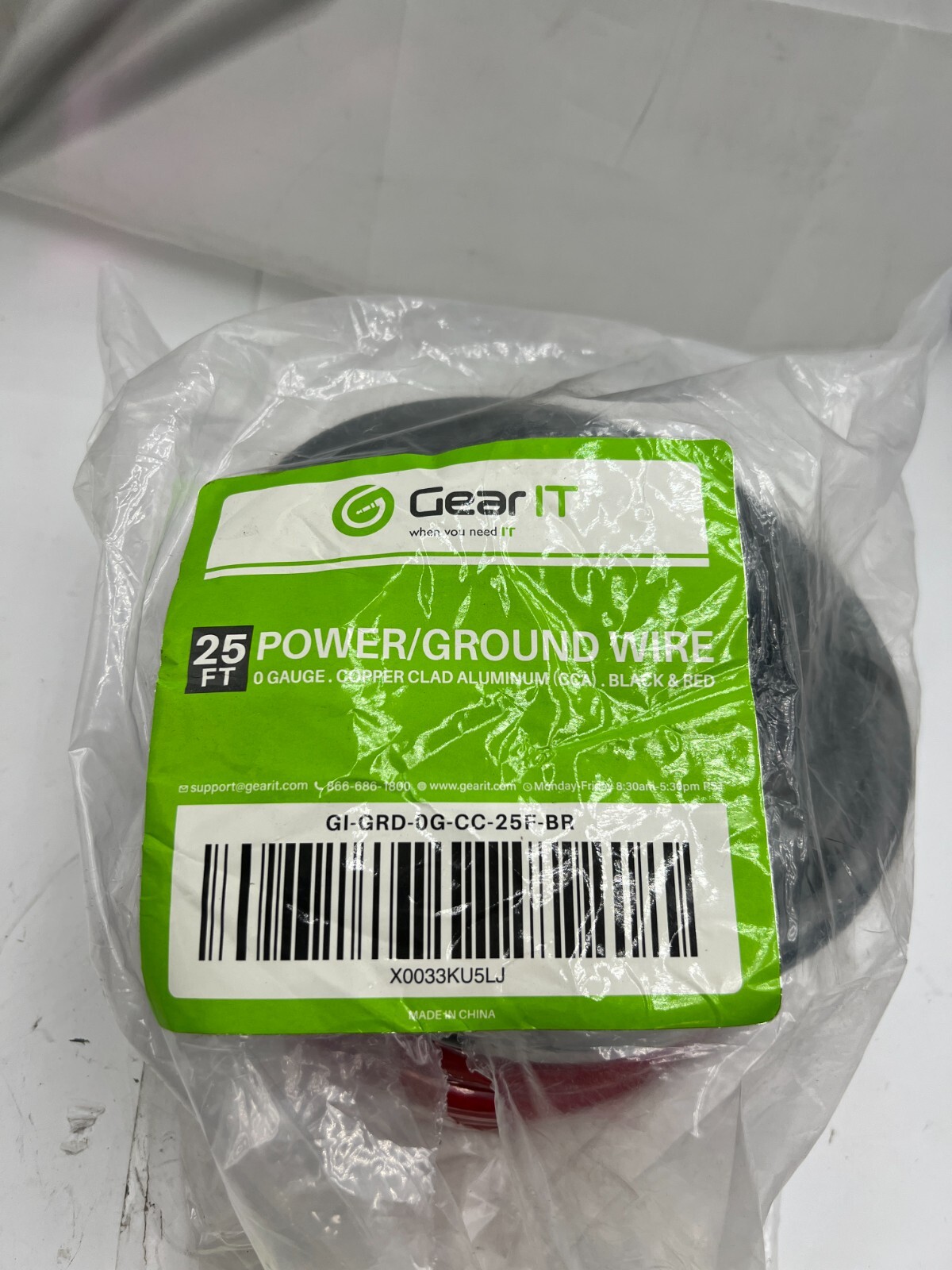 GearIT 0 Gauge CCA Ground Wire (25FT Each Black and Red) GI-GRD-0G-CC-25F-BR