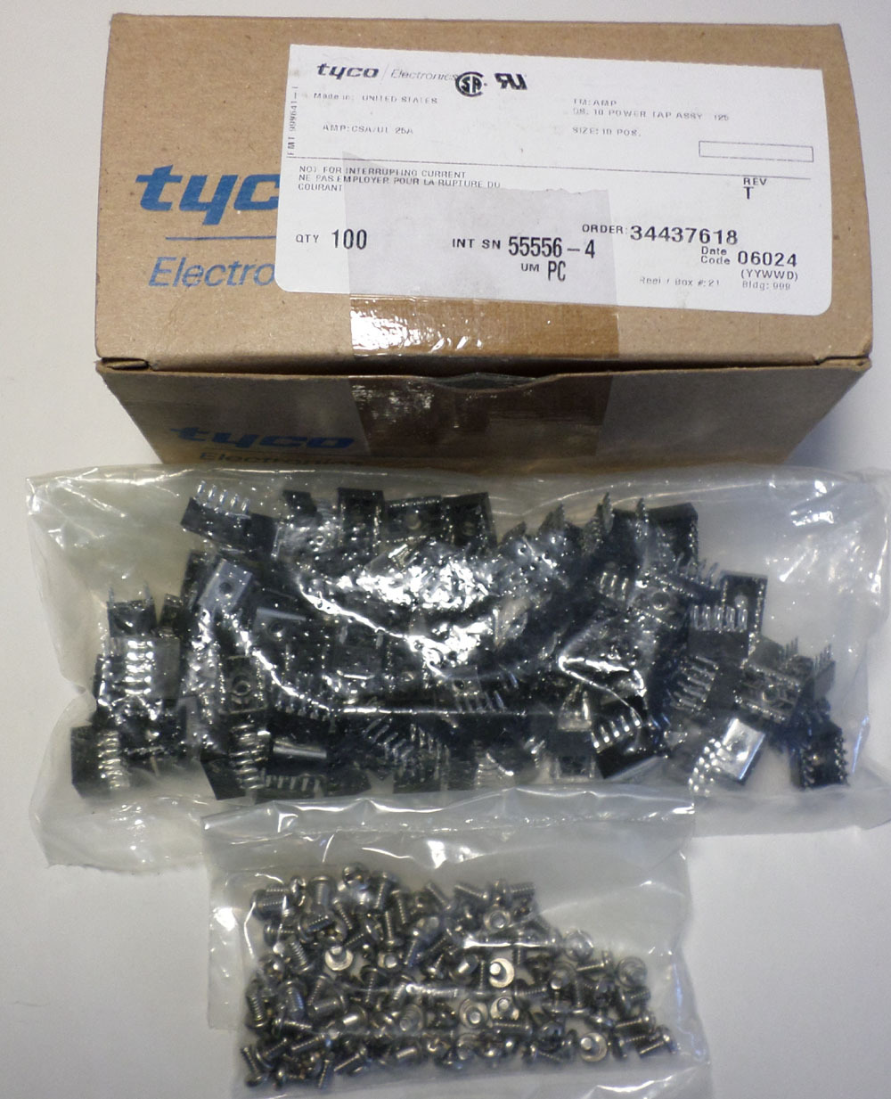 NEW NOS IN BOX LOT (100) 10 Position Tyco Electronics 10 Power Tap Assy. 55556-4