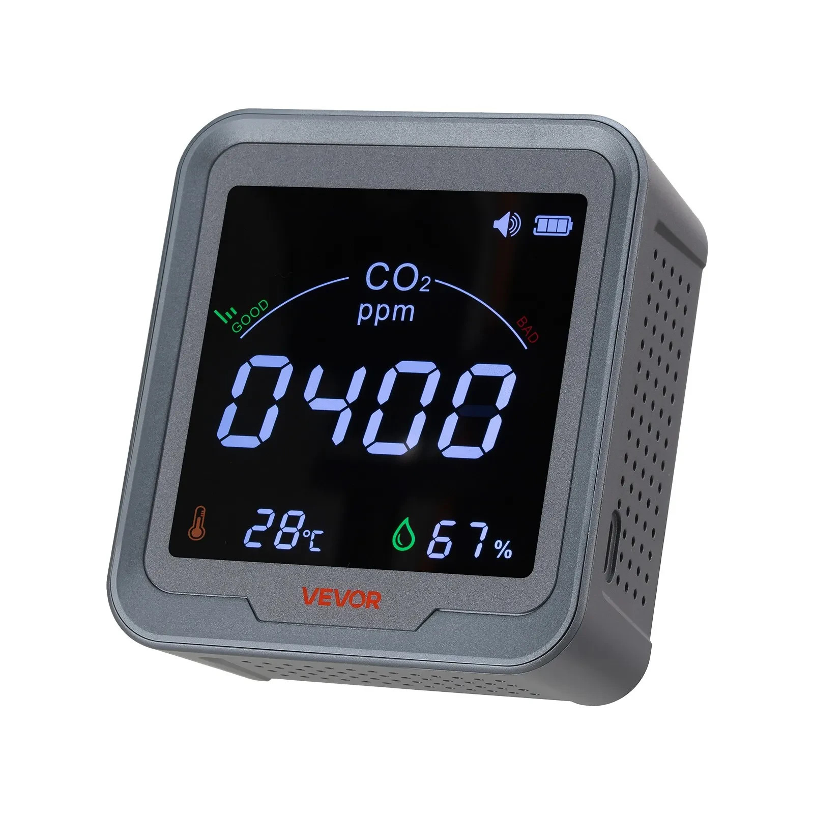 VEVOR CO2 Monitor NDIR Carbon Dioxide Detector Temp Humidity Display Portable