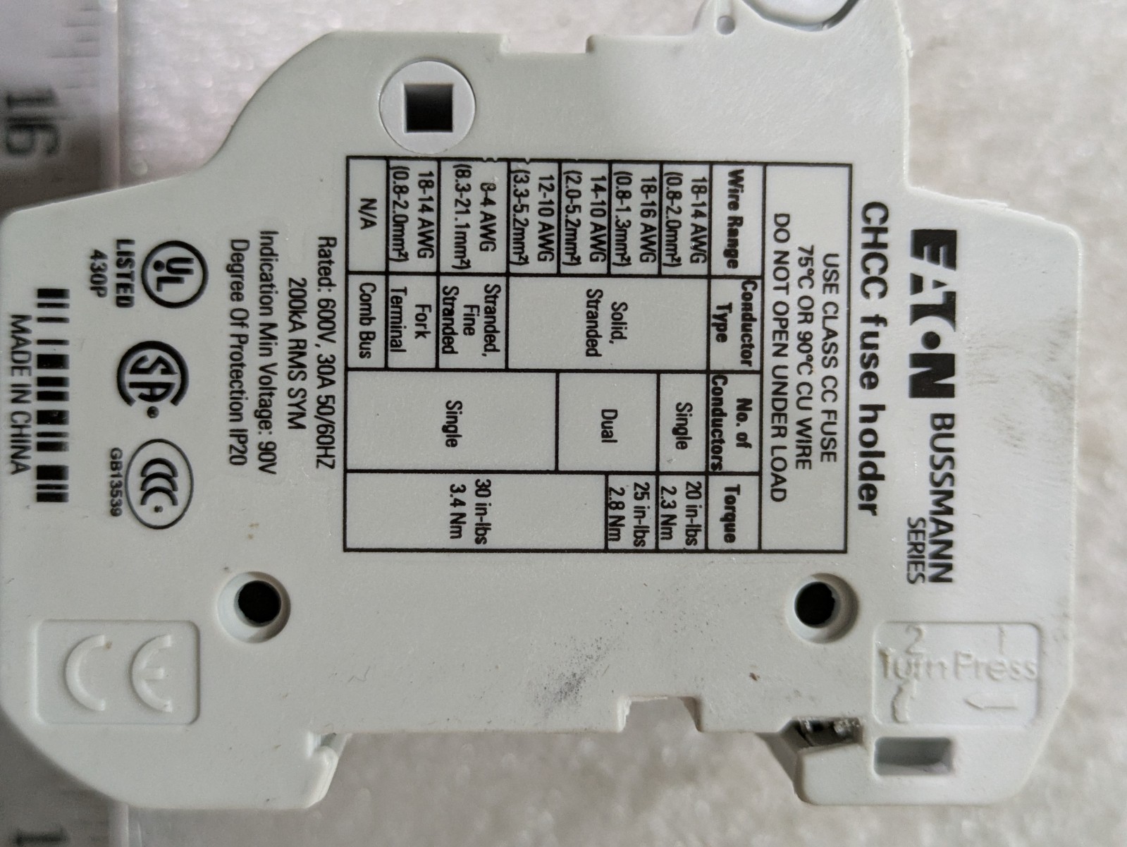 Eaton C383FHCC-3 Class CC 3-Pole Modular Fuse Holder Box of 4 Industrial OEM