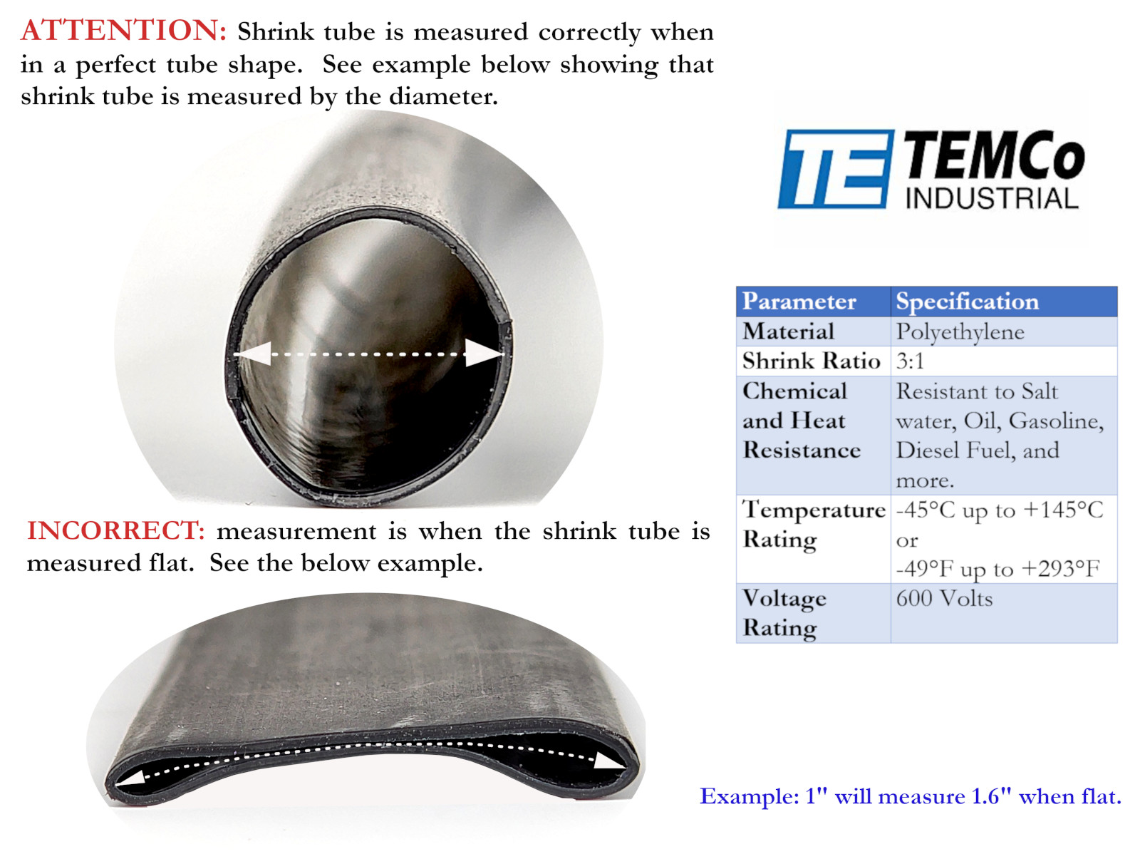 TEMCo 1/2″ Marine Heat Shrink Tube 3:1 Adhesive Glue Lined 12″ long BLACK