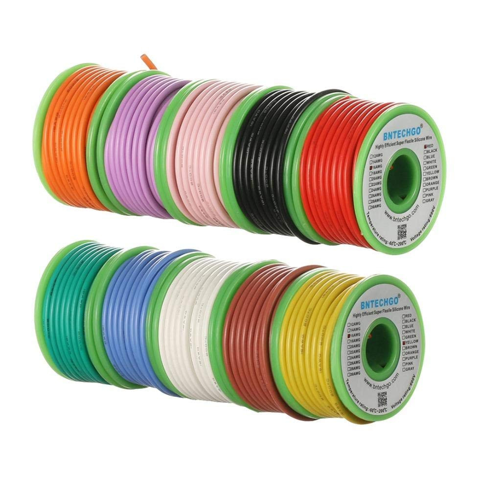 BNTECHGO 16 Gauge Silicone Wire Kit 10 Color Each 25 Ft Flexible 16 AWG Stranded
