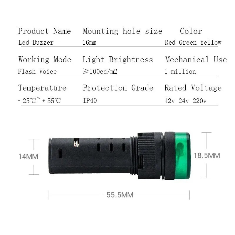 LED Flash Alarm Indicator Buzzer 16mm Panel Mount 12V/24V/220V AD16-16SM 10 Pack