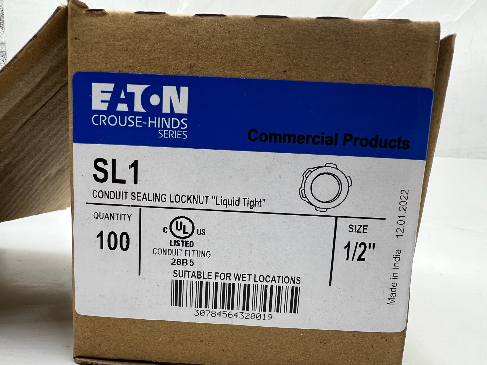 (QTY 100) Eaton Crouse Hinds Sealing Locknut SL1 Conduit Liquid Tight 1/2″ Size