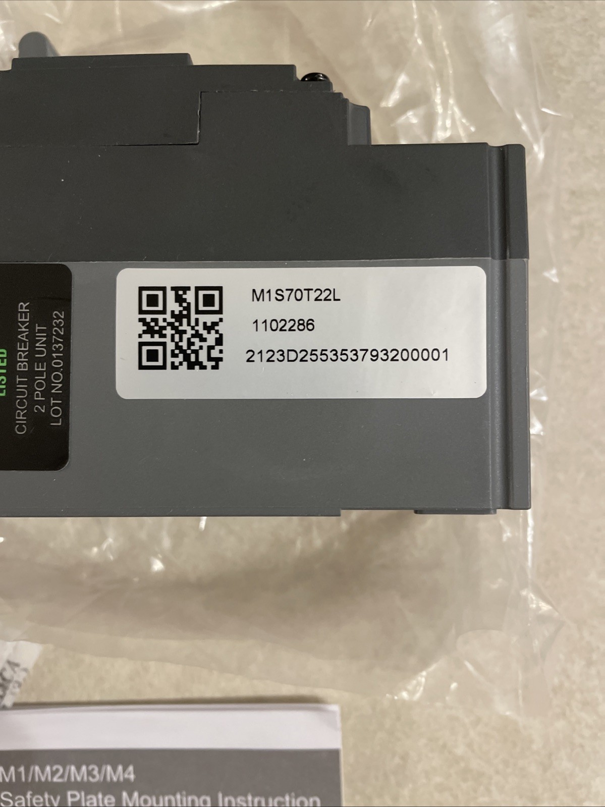 Noark M1S70T22L – 1102286 – UL489 – M1 frame – 2P2d – 70A rated – 600Vac