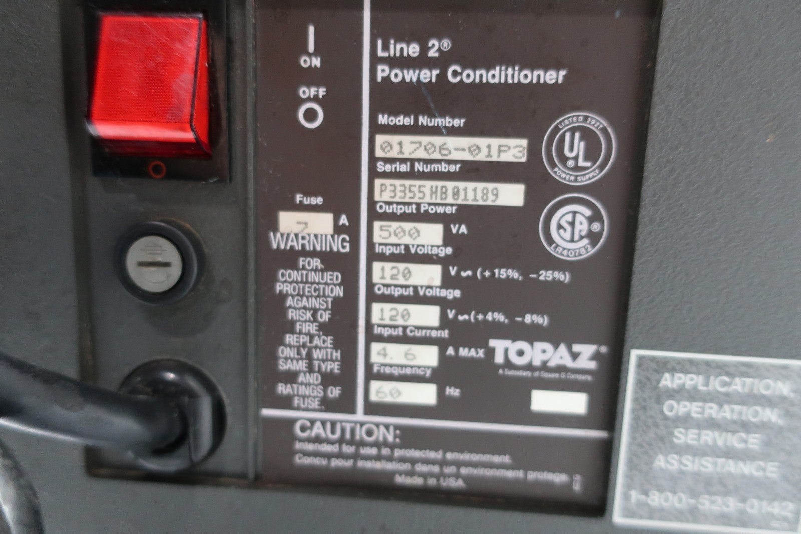 Topaz 01706-01P3 Line 2 Power Conditioner 4.6a Amp 120v-ac