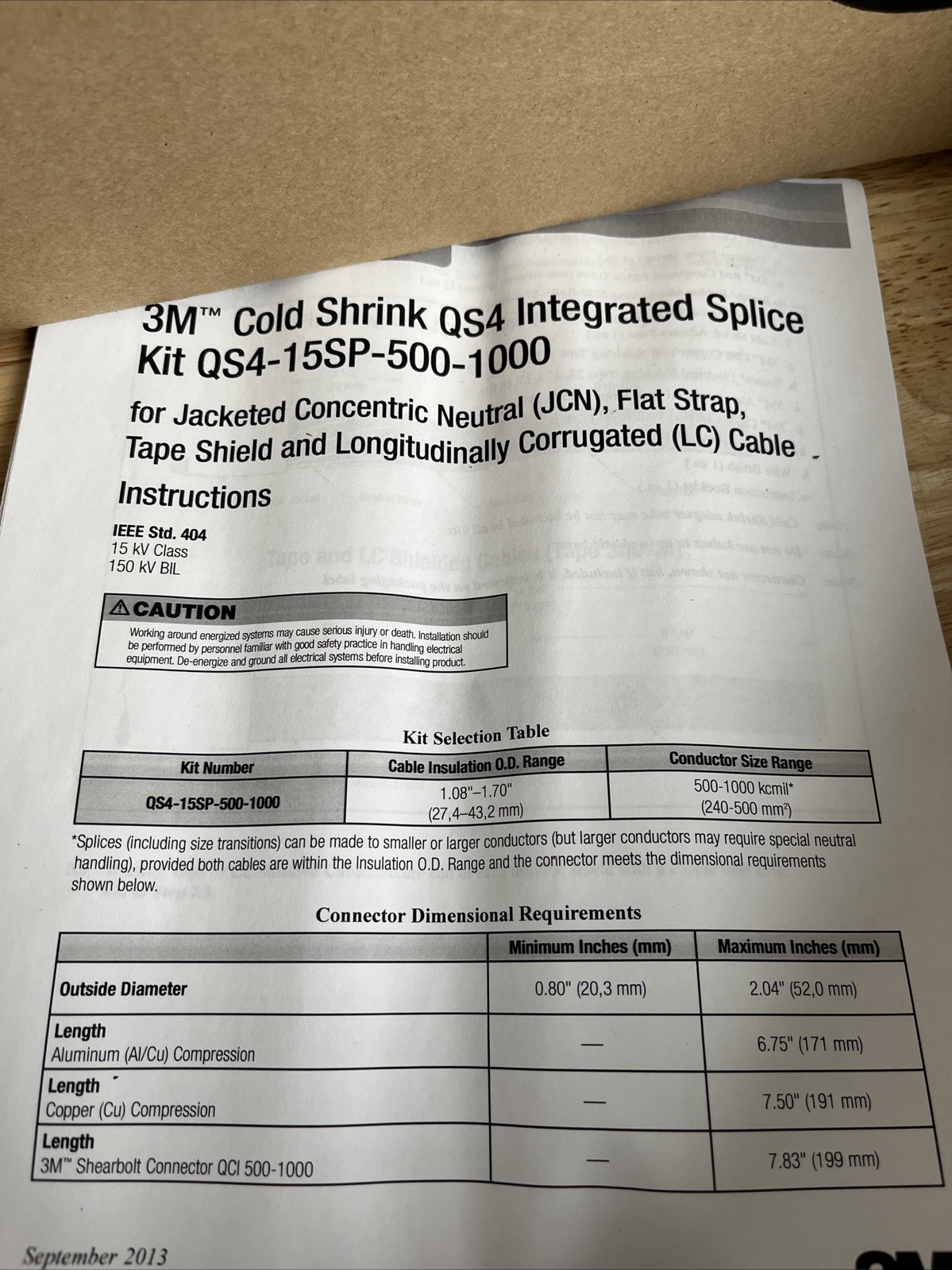 3M QS4-25SP-500-1000 QS4-15SP-18HX COLD SHRINK INLINE SPLICE KIT 15kV 150kV