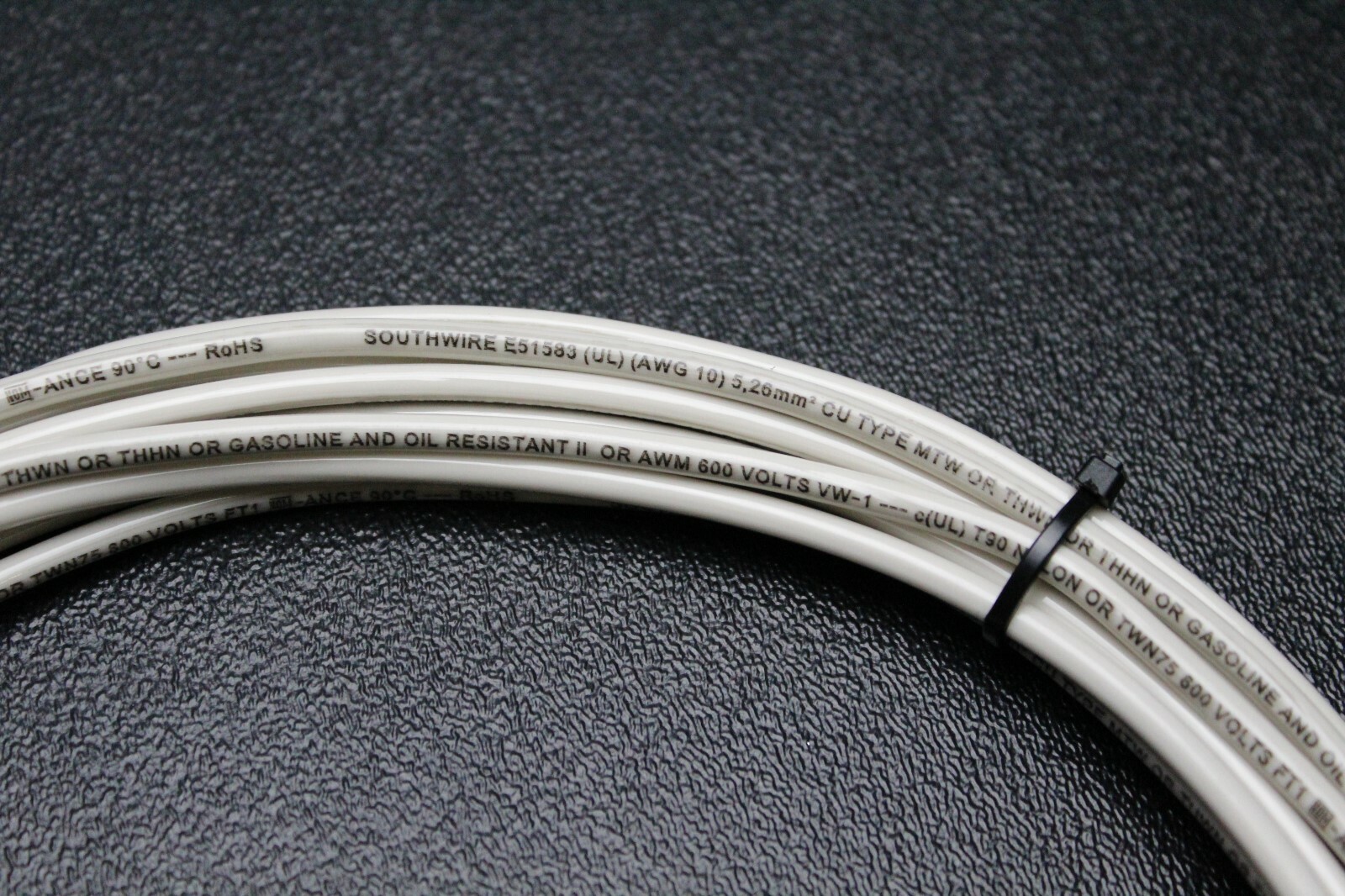 10 GAUGE THHN WIRE STRANDED WHITE 15 FT THWN 600V GROUND MACHINE CABLE AWG