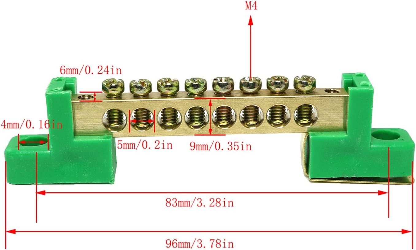 8 Position Brass Terminal Block Bus Bar, 2pcs Grounding Strip