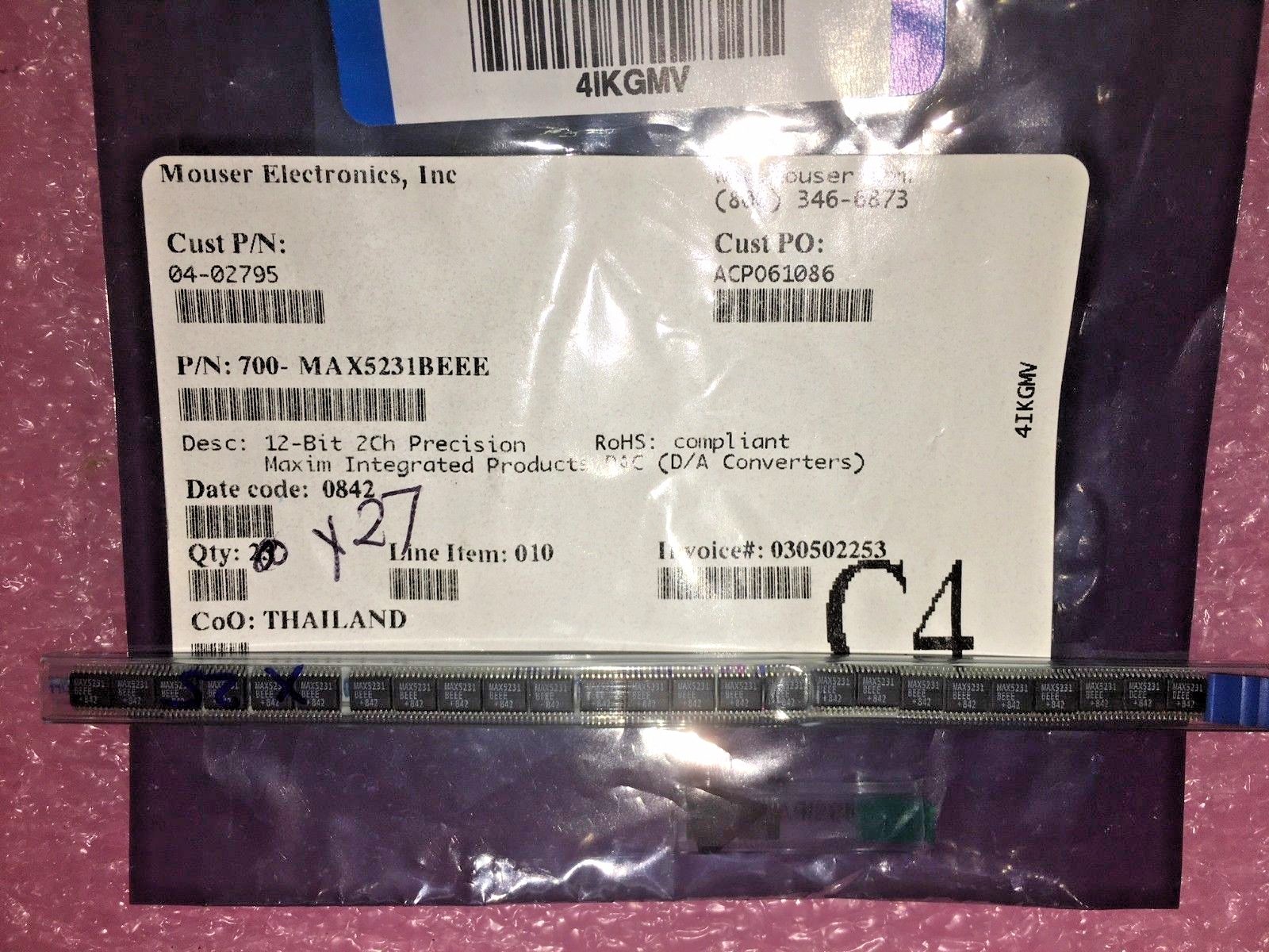 (3 PIECE LOT) MAX5231BEEE+, MAXIM, IC DAC 12BIT DUAL 5V SER 16-QSOP RoHS