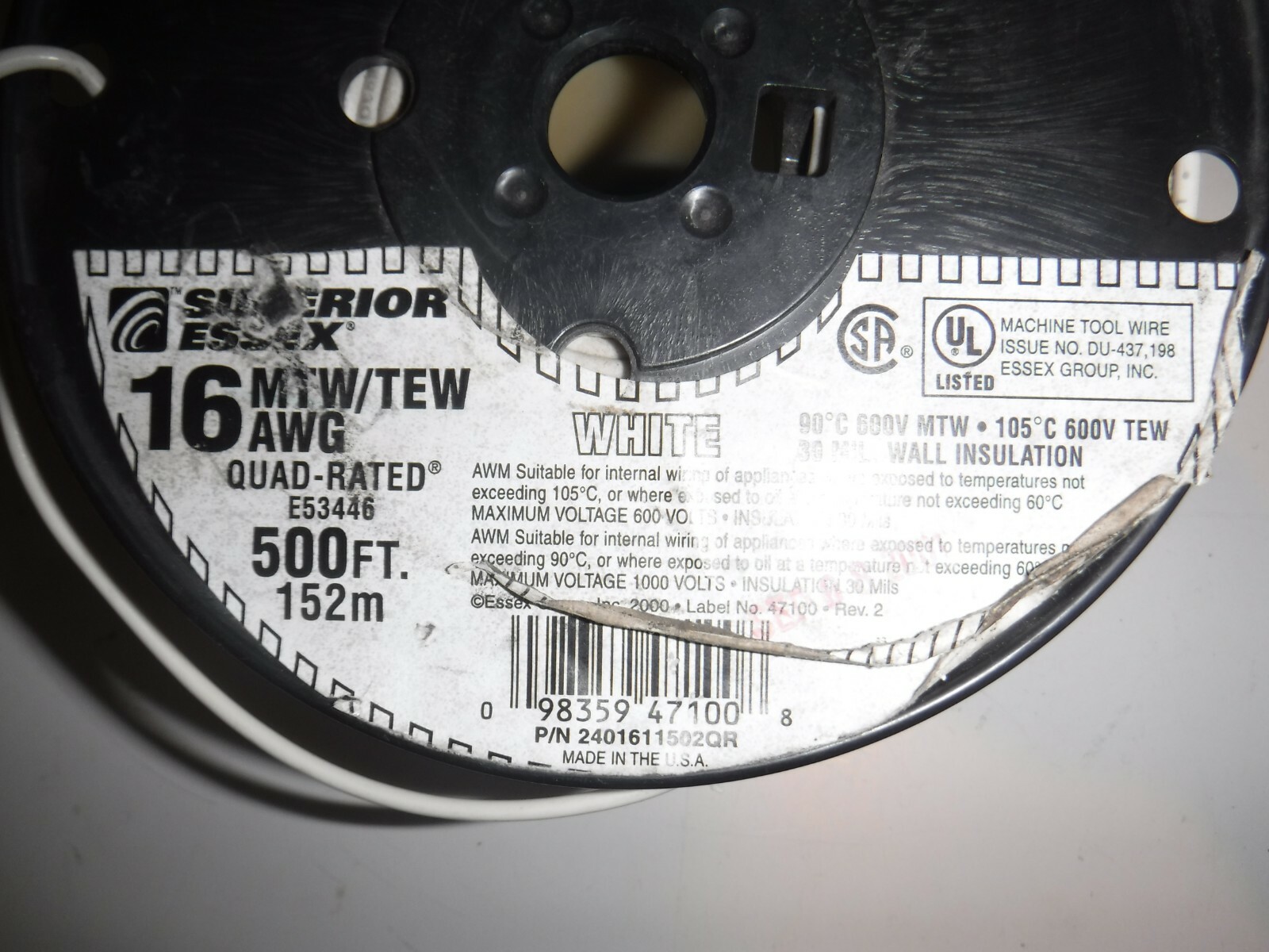 Superior Essex 16 MTW/TEW AWG QUAD-RATED E53446 500FT 152m White