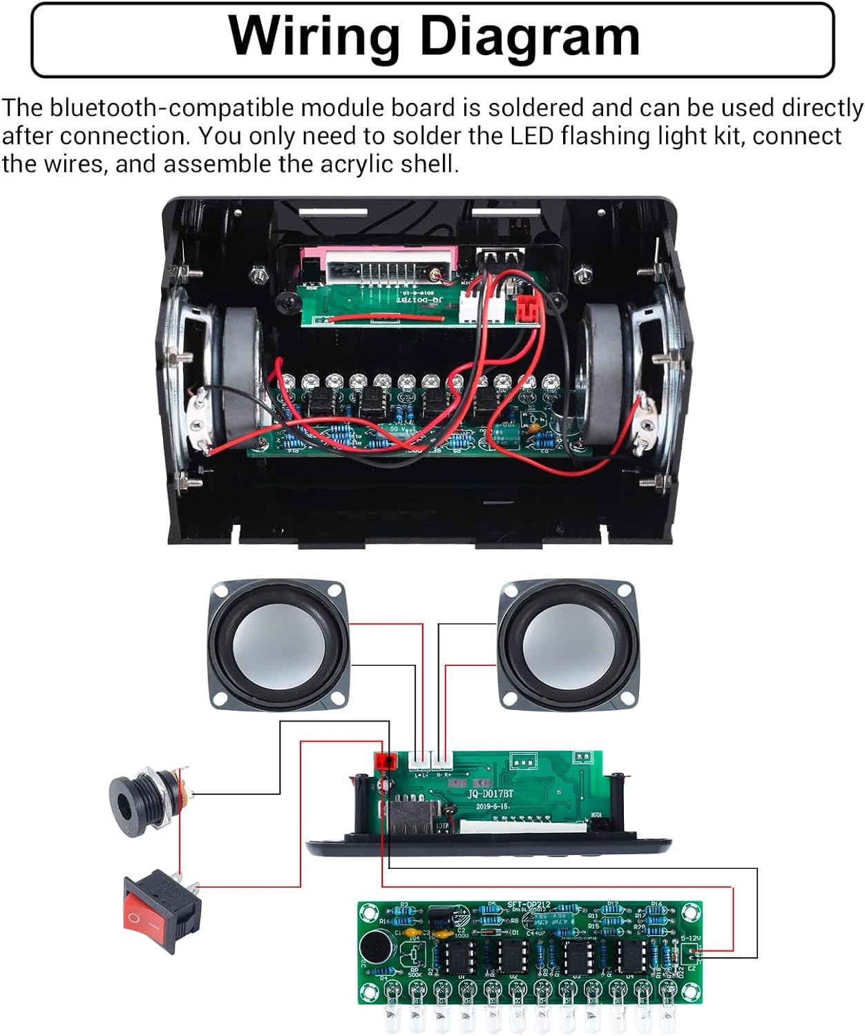 DIY Bluetooth-Compatible Speaker Kit, DIY FM Radio Soldering Practice Kit USB Ho