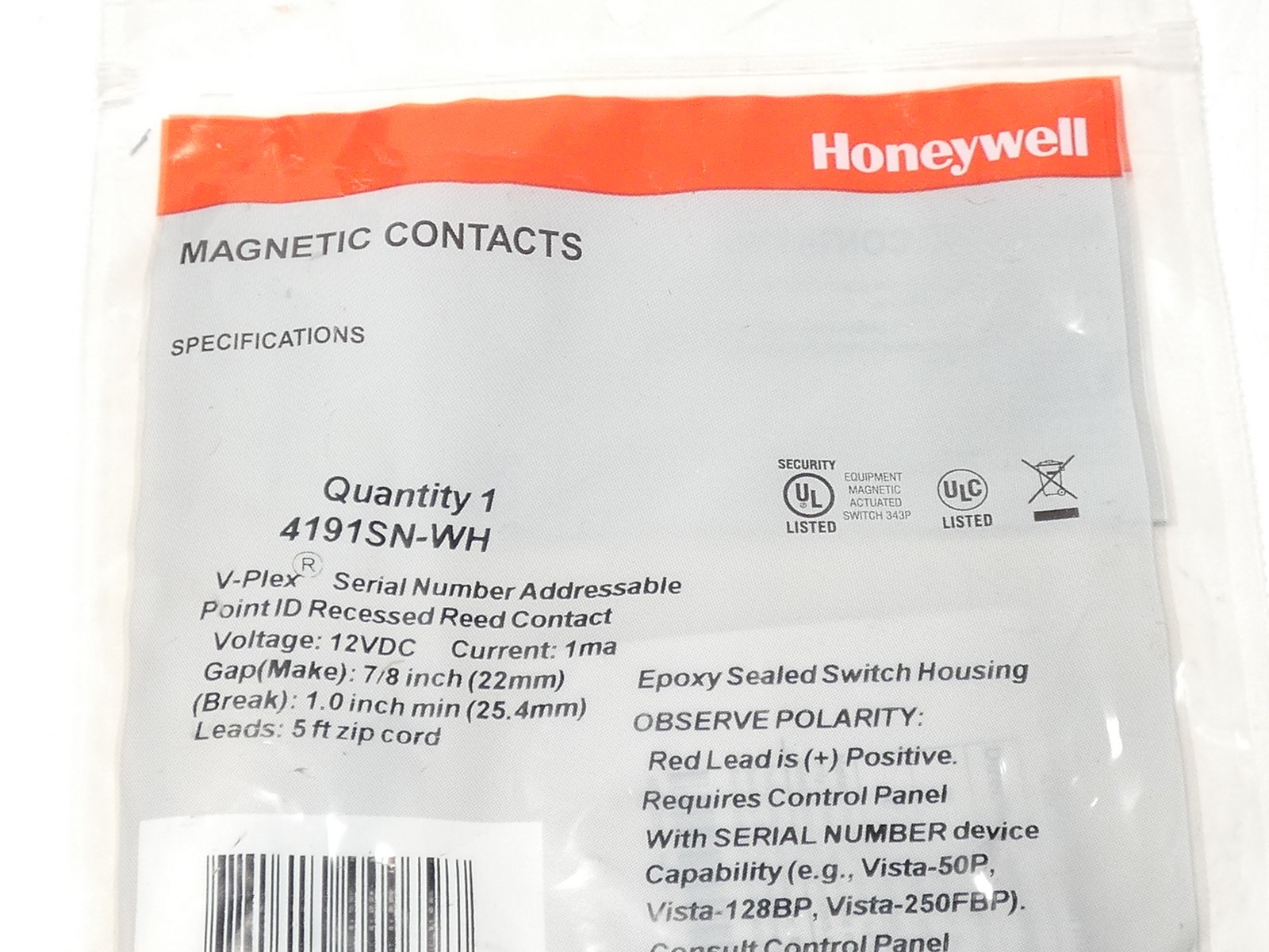 Honeywell Resideo 4191SN-WH V-Plex Recessed Magnetic Contact Sensor – NEW Sur…