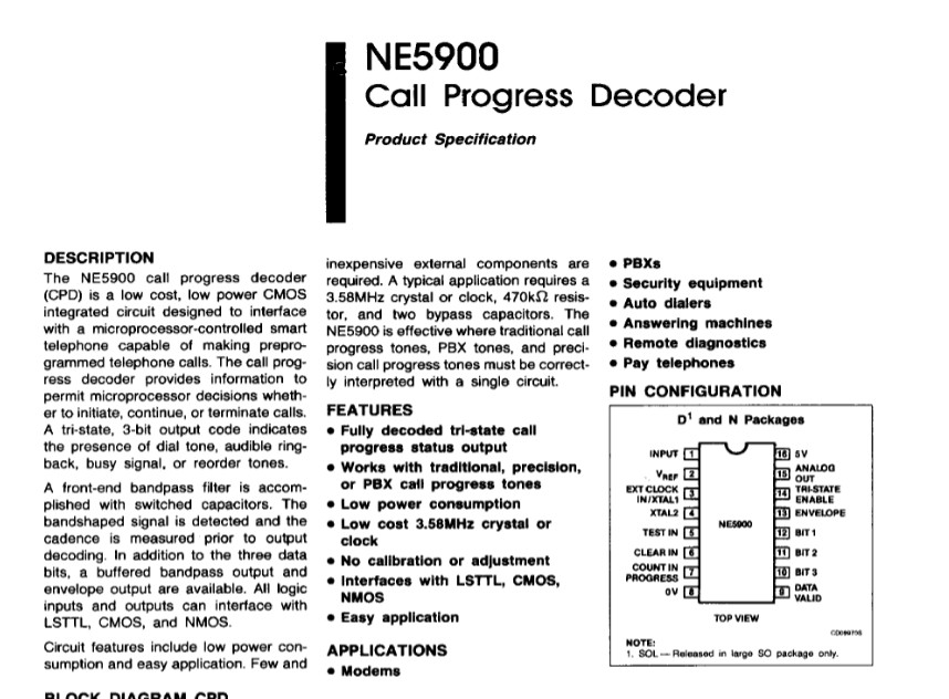 QTY (5) NE5900N SIGNETICS 16 PIN DIP CALL PROGRESS DECODER NOS