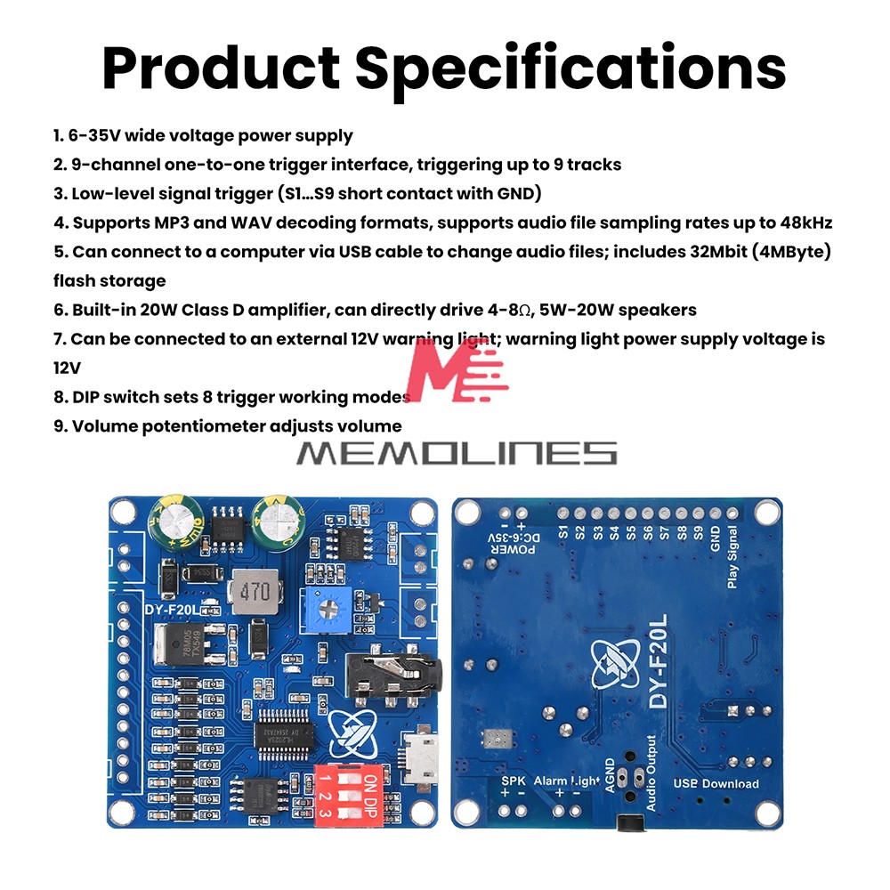 DC6-35V Voice Playback Module 9-Channel one-to-one Independent low-level trigger