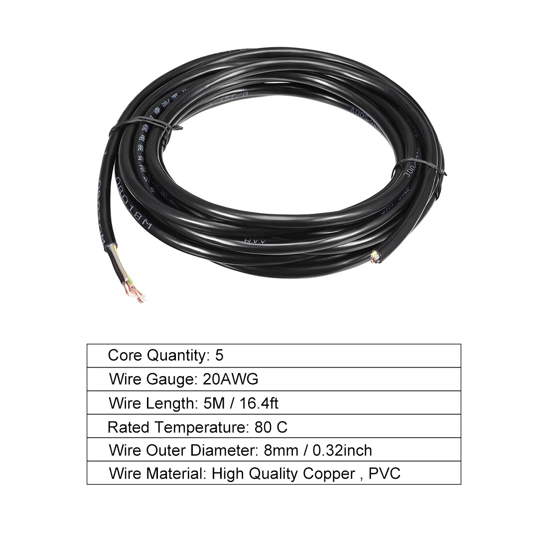 16.4ft RVV Wire Cable Extension Cord Copper Wire Conductor Core 20 AWG