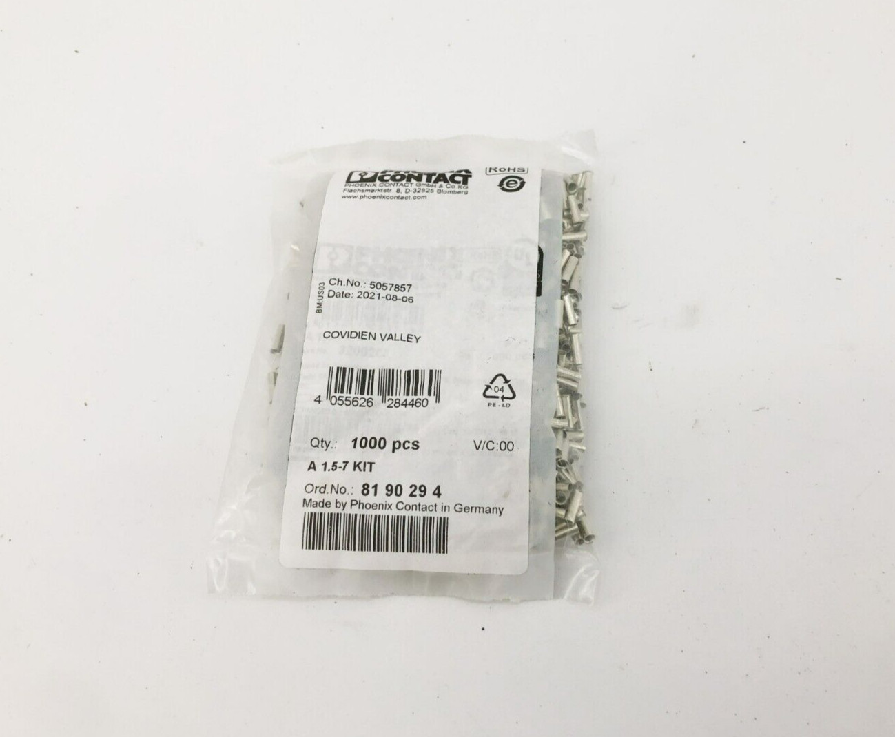 Lot of 1000 Phoenix Contact 3200263 Ferrule DIN Connectors 16AWG Silver