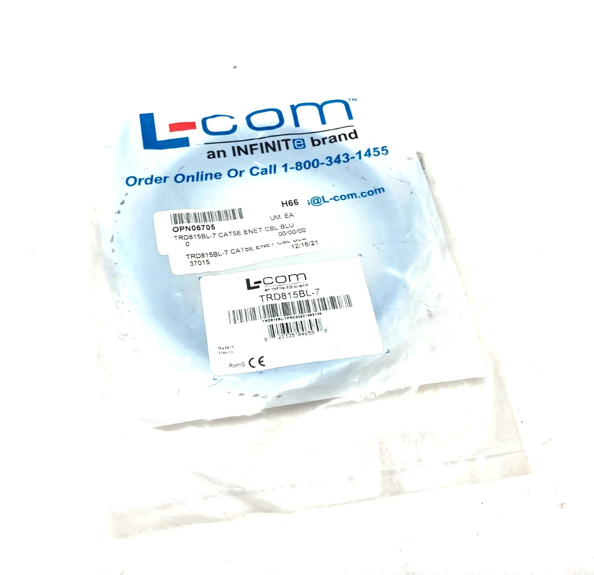 L-Com TRD815BL-7 Ethernet Patch Cable CAT5e 7.0ft