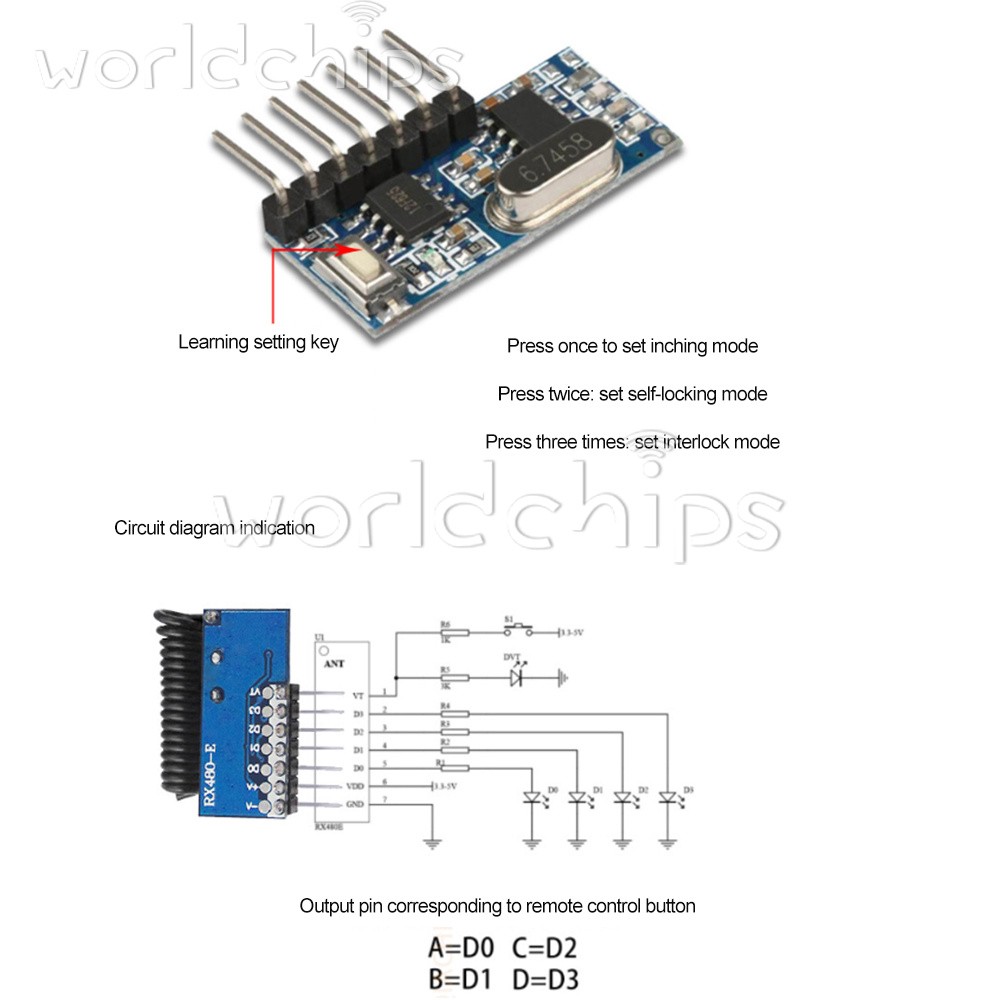 10pcs 315Mhz/433Mhz Wireless 4CH RF Receiver 1527 Learning Code Decoder Module