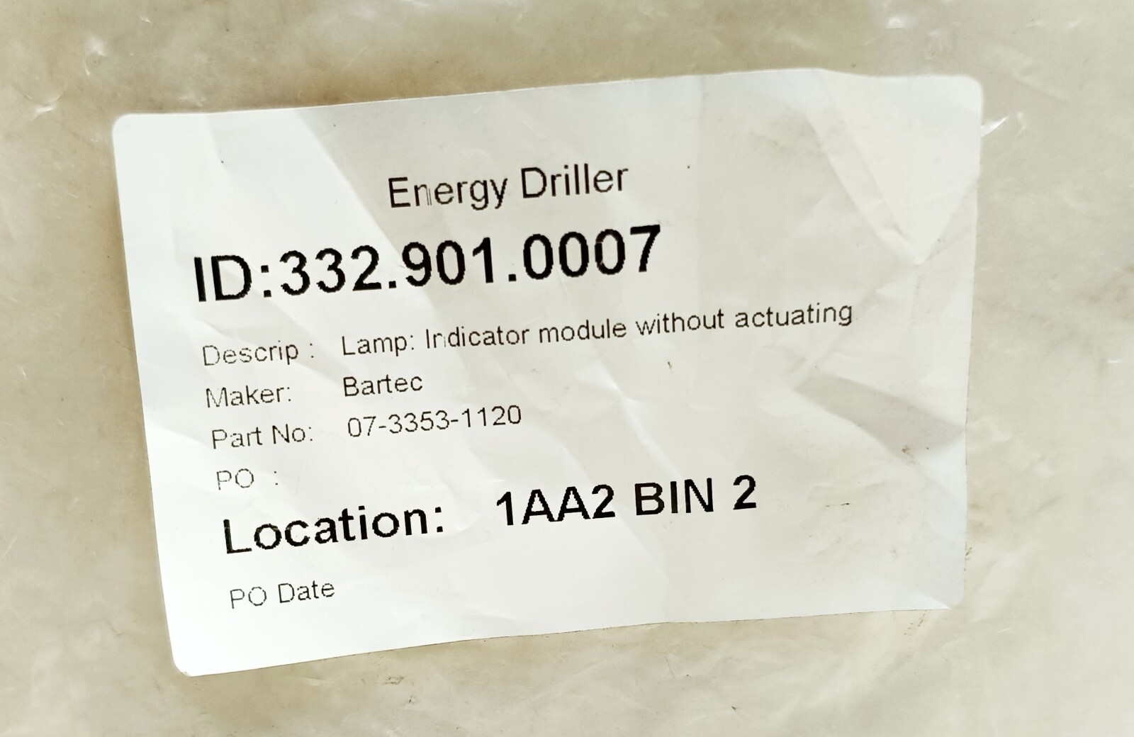 Bartec D-97980 Bad Mergentheim Illuminated Button 07-3353-1120 | New Surplus