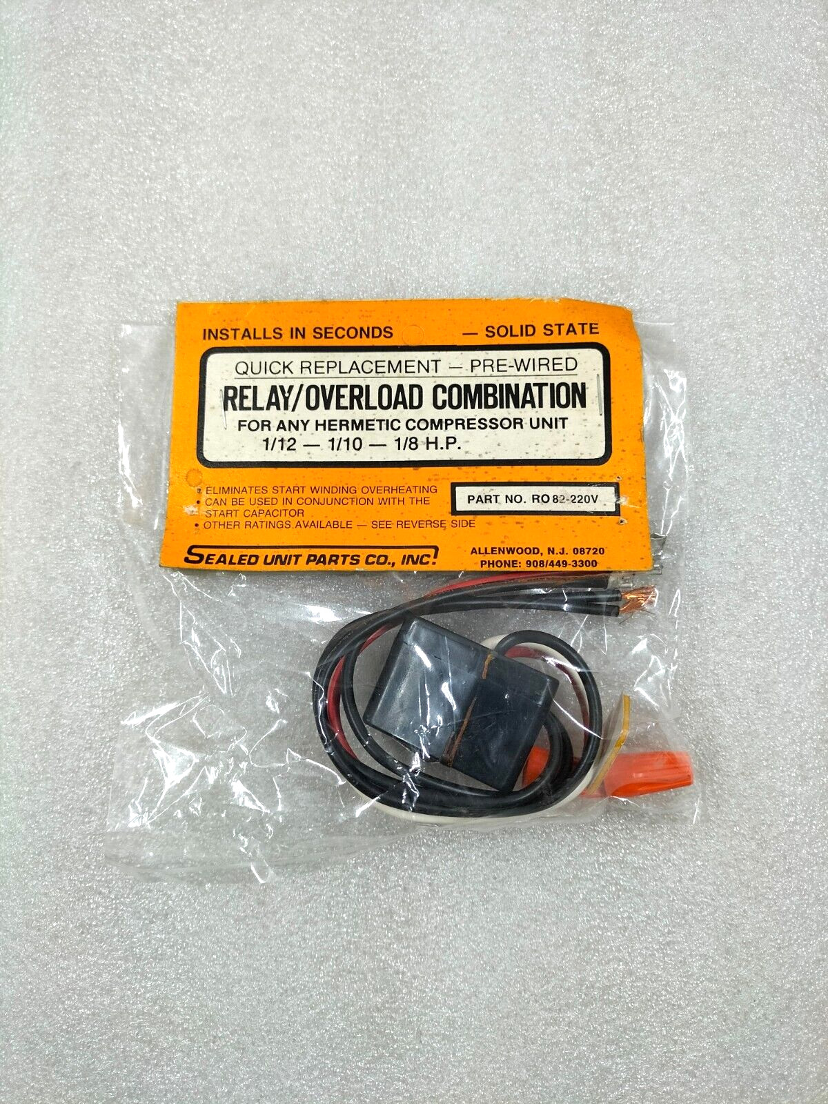 SUPCO RO-82 RELAY OVERLOAD COMBINATION FOR 1/12-1/10-1/8 HP HERMETIC COMPRESSOR
