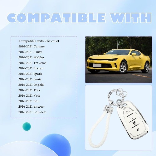 TPU Key Fob Cover with 4-Button Design and Keychain, Bling Car Accessories Prote