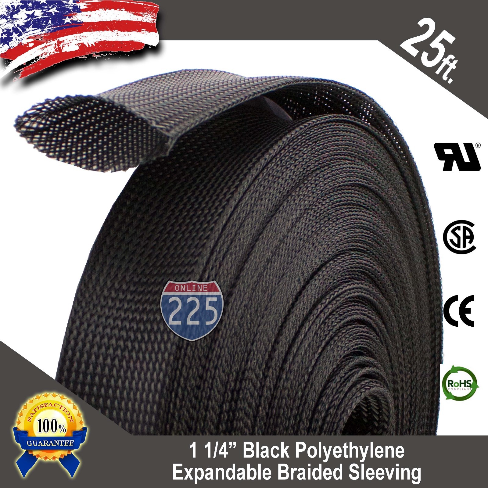 25 FT. 1 1/4″ Black Expandable Wire Cable Sleeving Sheathing Braided Loom Tubing