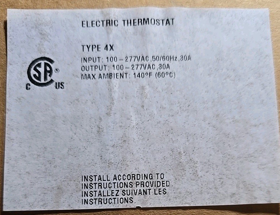 NVENT RAYCHEM JBS-100-ECW-A 100-277VAC 30A ELECTRIC THERMOSTAT 5928